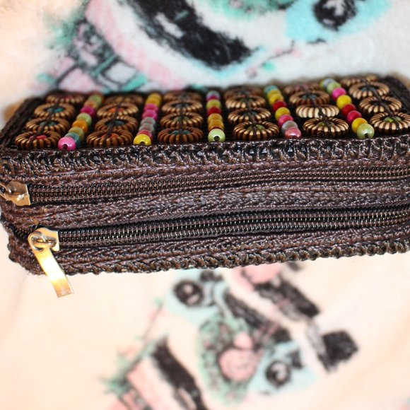 Beaded Wrislet Double Zippered Top Multi Colored Beads and/or Buttons Lined Boho - Picture 3 of 5